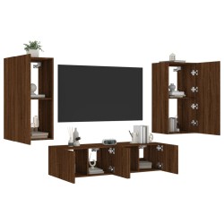 vidaXL Muebles TV pared con LED 4 pzas madera ingeniería marrón roble
