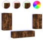 vidaXL Muebles TV pared con LED 4 pzas madera ingeniería roble ahumado