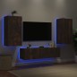 vidaXL Muebles TV pared con LED 4 pzas madera ingeniería roble ahumado