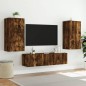 vidaXL Muebles TV pared con LED 4 pzas madera ingeniería roble ahumado