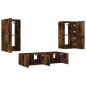 vidaXL Muebles TV pared con LED 4 pzas madera ingeniería roble ahumado