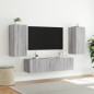 vidaXL Muebles TV pared con LED 4 pzas madera ingeniería gris Sonoma
