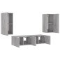 vidaXL Muebles TV pared con LED 4 pzas madera ingeniería gris Sonoma