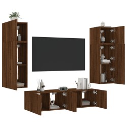 vidaXL Muebles TV pared con LED 6 pzas madera ingeniería marrón roble