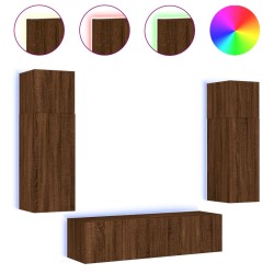 vidaXL Muebles TV pared con LED 6 pzas madera ingeniería marrón roble