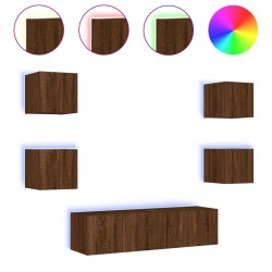 vidaXL Muebles TV pared con LED 6 pzas madera ingeniería marrón roble