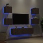 vidaXL Muebles TV pared con LED 6 pzas madera ingeniería marrón roble vidaXL Muebles TV pared con LED 6 pzas madera ingeniería marrón roble