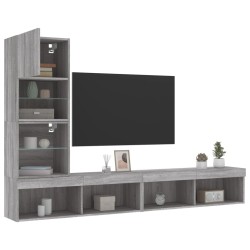 vidaXL Muebles TV pared con LED 4 pzas madera ingeniería gris Sonoma