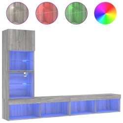 vidaXL Muebles TV pared con LED 4 pzas madera ingeniería gris Sonoma