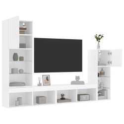 vidaXL Muebles de TV de pared con LED 4 pzas madera ingeniería blanco