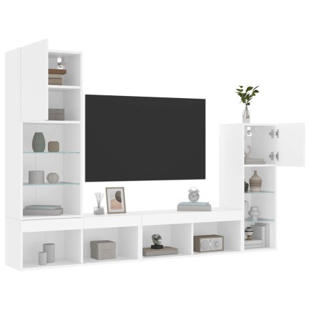 vidaXL Muebles de TV de pared con LED 4 pzas madera ingeniería blanco