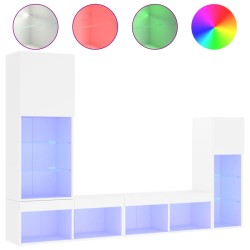 vidaXL Muebles de TV de pared con LED 4 pzas madera ingeniería blanco