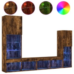 vidaXL Muebles TV pared con LED 4 pzas madera ingeniería roble ahumado