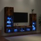 vidaXL Muebles TV pared con LED 4 pzas madera ingeniería roble ahumado vidaXL Muebles TV pared con LED 4 pzas madera ingeniería roble ahumado