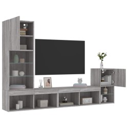 vidaXL Muebles TV pared con LED 4 pzas madera ingeniería gris Sonoma