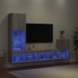 vidaXL Muebles TV pared con LED 4 pzas madera ingeniería gris Sonoma vidaXL Muebles TV pared con LED 4 pzas madera ingeniería gris Sonoma