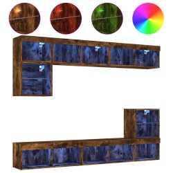 vidaXL Muebles TV pared con LED 8 pzas madera ingeniería roble ahumado