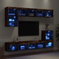 vidaXL Muebles TV pared con LED 8 pzas madera ingeniería roble ahumado