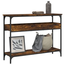 vidaXL Mesa consola estante madera ingeniería roble humo 100x29x75 cm