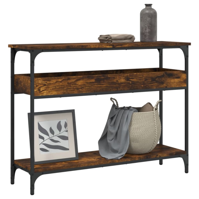 vidaXL Mesa consola estante madera ingeniería roble humo 100x29x75 cm vidaXL Mesa consola estante madera ingeniería roble humo 100x29x75 cm