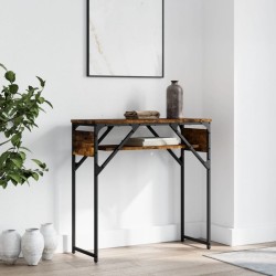 vidaXL Mesa consola estante madera ingeniería roble humo 75x30x75 cm