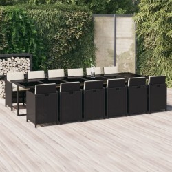 vidaXL Set comedor de jardín 13 pzas con cojines ratán sintético negro