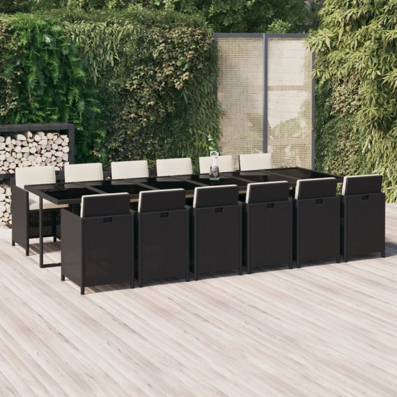 vidaXL Set comedor de jardín 13 pzas con cojines ratán sintético negro vidaXL Set comedor de jardín 13 pzas con cojines ratán sintético negro
