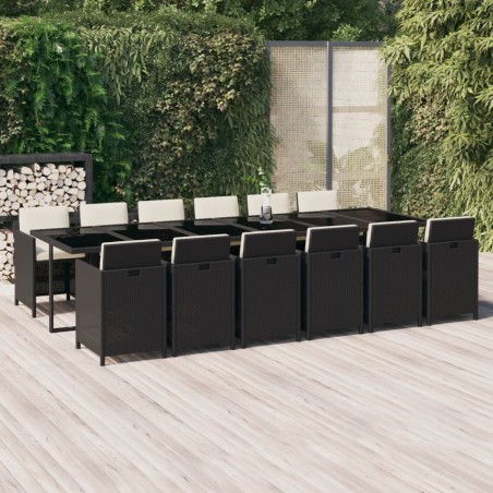 vidaXL Set comedor de jardín 13 pzas con cojines ratán sintético negro