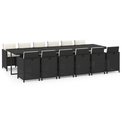 vidaXL Set comedor de jardín 13 pzas con cojines ratán sintético negro