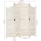 vidaXL Biombo 4 paneles tallado a mano madera mango blanco 160x165 cm vidaXL Biombo 4 paneles tallado a mano madera mango blanco 160x165 cm