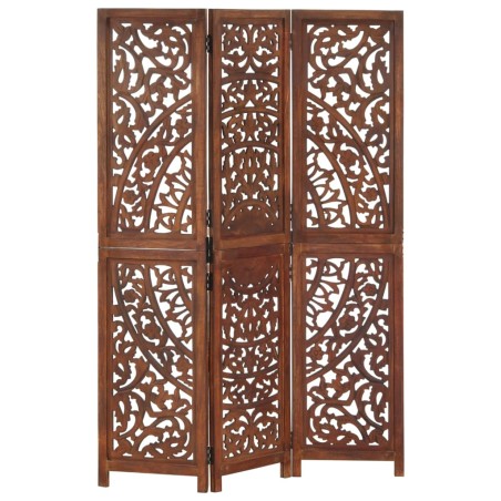 vidaXL Biombo 3 paneles tallado a mano madera mango marrón 120x165 cm