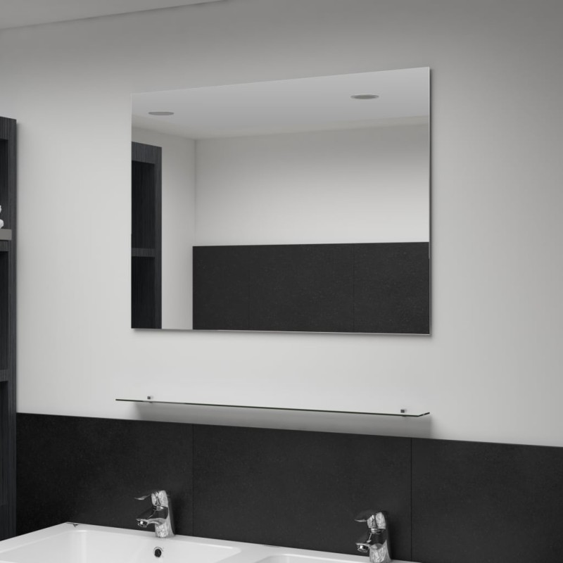 vidaXL Espejo de pared con estante vidrio templado 80x60 cm vidaXL Espejo de pared con estante vidrio templado 80x60 cm