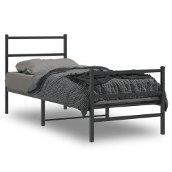 vidaXL Estructura de cama con cabecero y estribo metal negro 75x190 cm