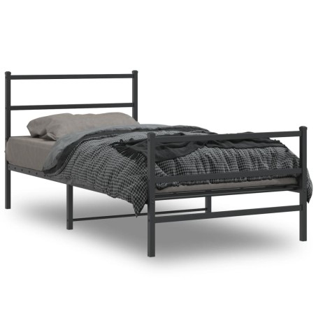 vidaXL Estructura de cama con cabecero y estribo metal negro 100x200cm