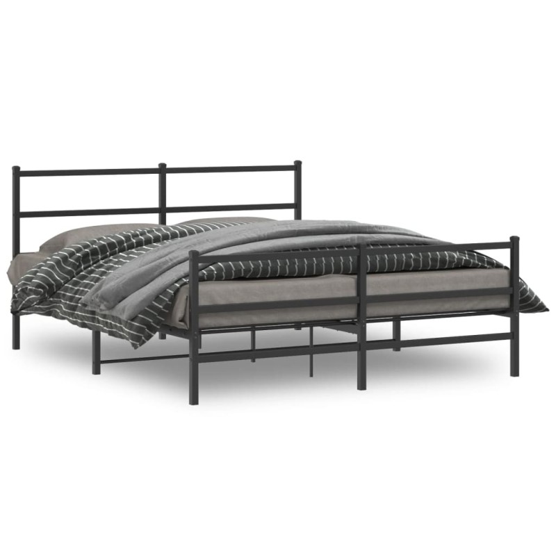 vidaXL Estructura de cama con cabecero y estribo metal negro 160x200cm vidaXL Estructura de cama con cabecero y estribo metal negro 160x200cm