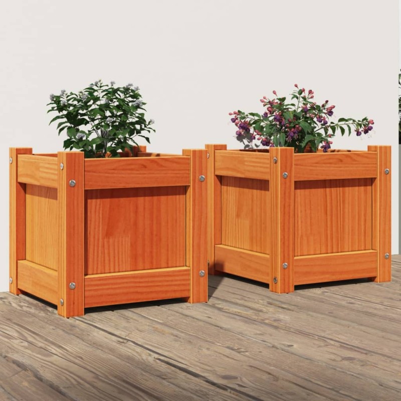 vidaXL Jardineras de exterior 2 uds madera maciza de pino marrón cera vidaXL Jardineras de exterior 2 uds madera maciza de pino marrón cera