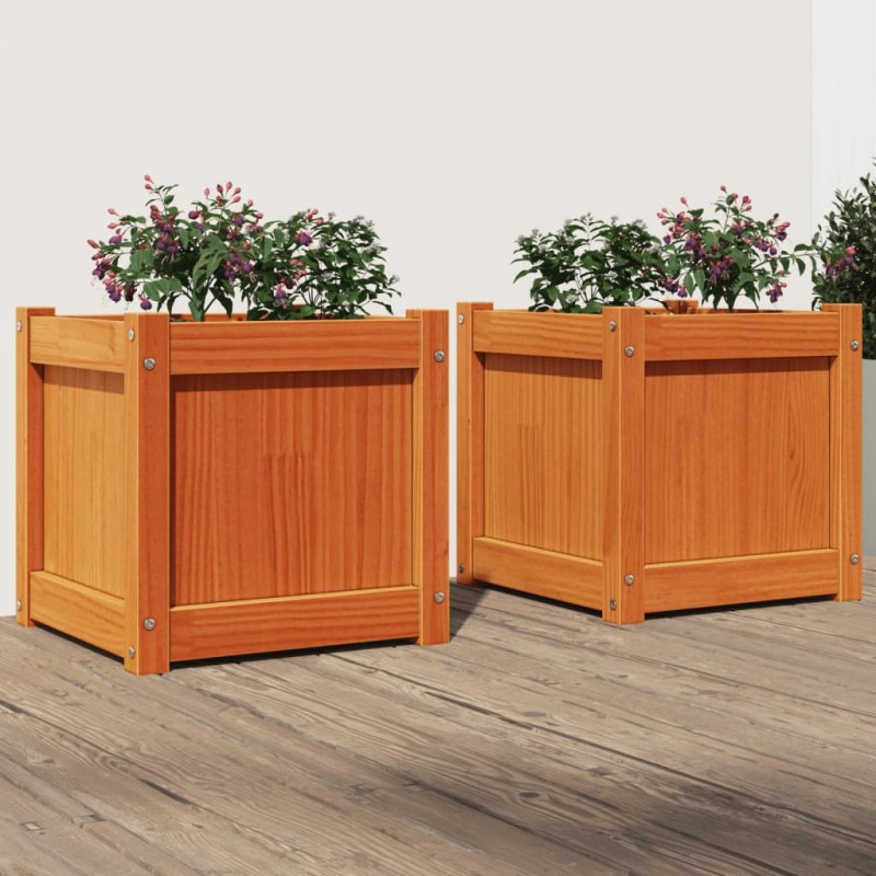 vidaXL Jardineras de exterior 2 uds madera maciza de pino marrón cera vidaXL Jardineras de exterior 2 uds madera maciza de pino marrón cera