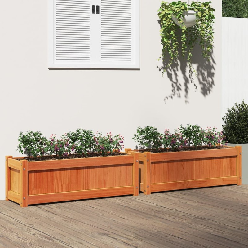 vidaXL Jardineras de exterior 2 uds madera maciza de pino marrón cera vidaXL Jardineras de exterior 2 uds madera maciza de pino marrón cera
