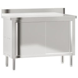 vidaXL Mesa de trabajo de cocina puertas correderas acero inoxidable