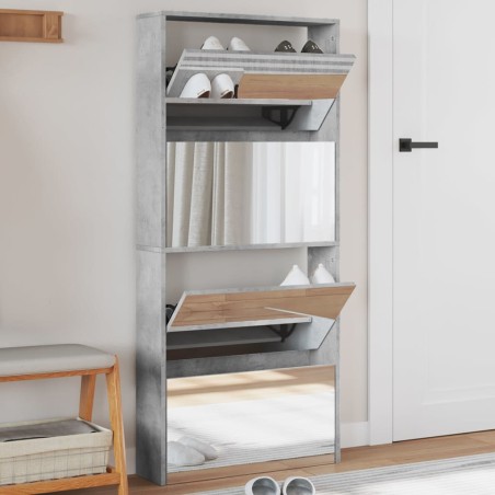 vidaXL Mueble zapatero con espejo 4 niveles gris hormigón 63x17x134 cm