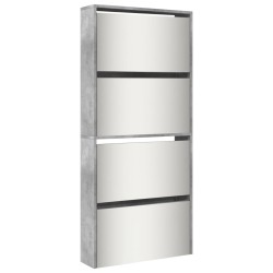 vidaXL Mueble zapatero con espejo 4 niveles gris hormigón 63x17x134 cm