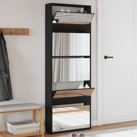 vidaXL Mueble zapatero con espejo 5 niveles negro 63x17x169,5 cm