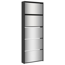 vidaXL Mueble zapatero con espejo 5 niveles negro 63x17x169,5 cm