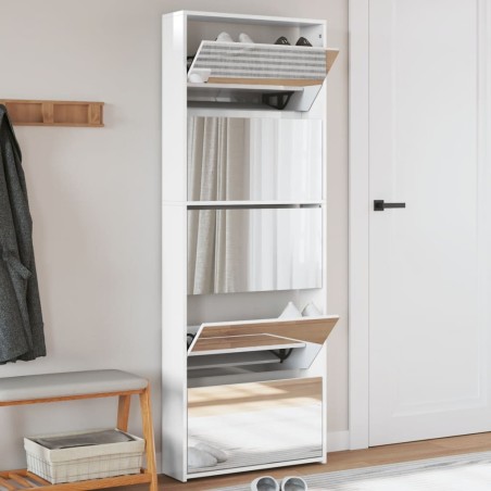 vidaXL Mueble zapatero y espejo 5 niveles blanco brillo 63x17x169,5 cm