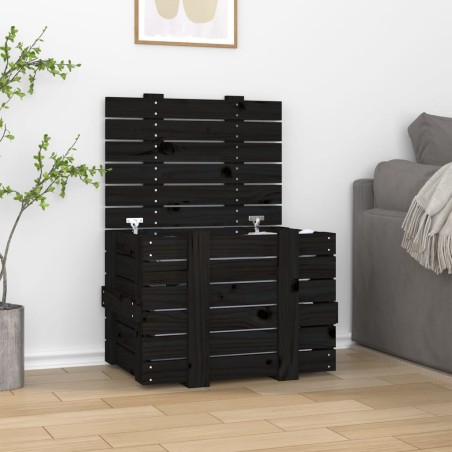 vidaXL Caja de almacenaje madera maciza de pino negra 58x40,5x42 cm