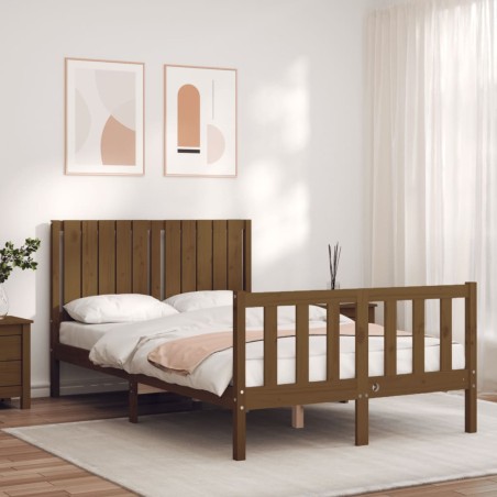 vidaXL Estructura de cama matrimonio con cabecero madera marrón miel