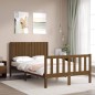 vidaXL Estructura de cama matrimonio con cabecero madera marrón miel vidaXL Estructura de cama matrimonio con cabecero madera marrón miel