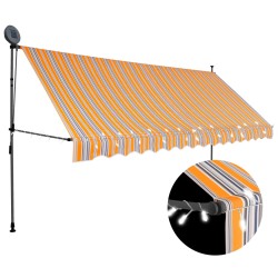 vidaXL Toldo retráctil manual con LED amarillo y azul 400 cm