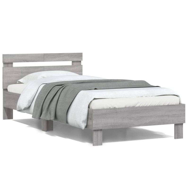 vidaXL Estructura de cama cabecero luces LED gris Sonoma 100x200 cm vidaXL Estructura de cama cabecero luces LED gris Sonoma 100x200 cm