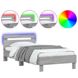 vidaXL Estructura de cama cabecero luces LED gris Sonoma 100x200 cm